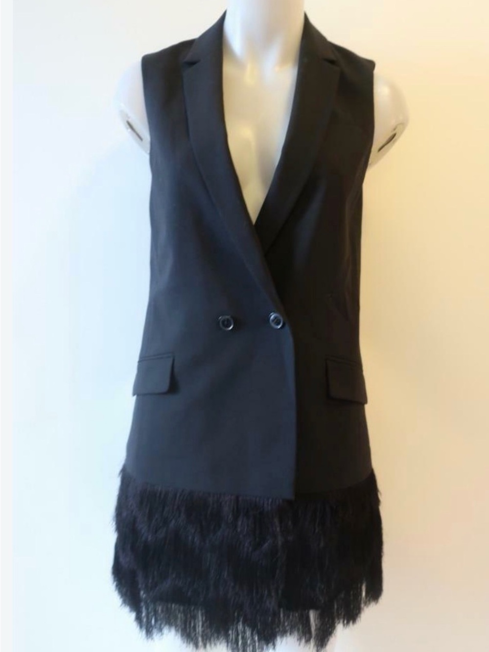 Banana Republic Black Sleeveless Double-Breasted Vest with Feather Hem